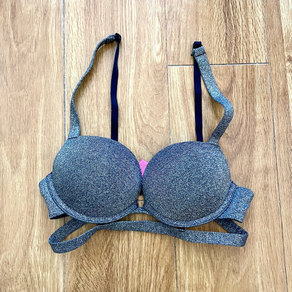 Metallic Silver Push-Up Bra